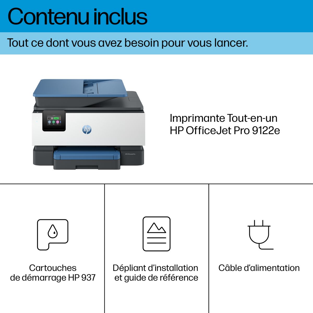 Imprimante jet d'encre OfficeJet Pro 9122e éligible Instant Ink couleur unique, HP