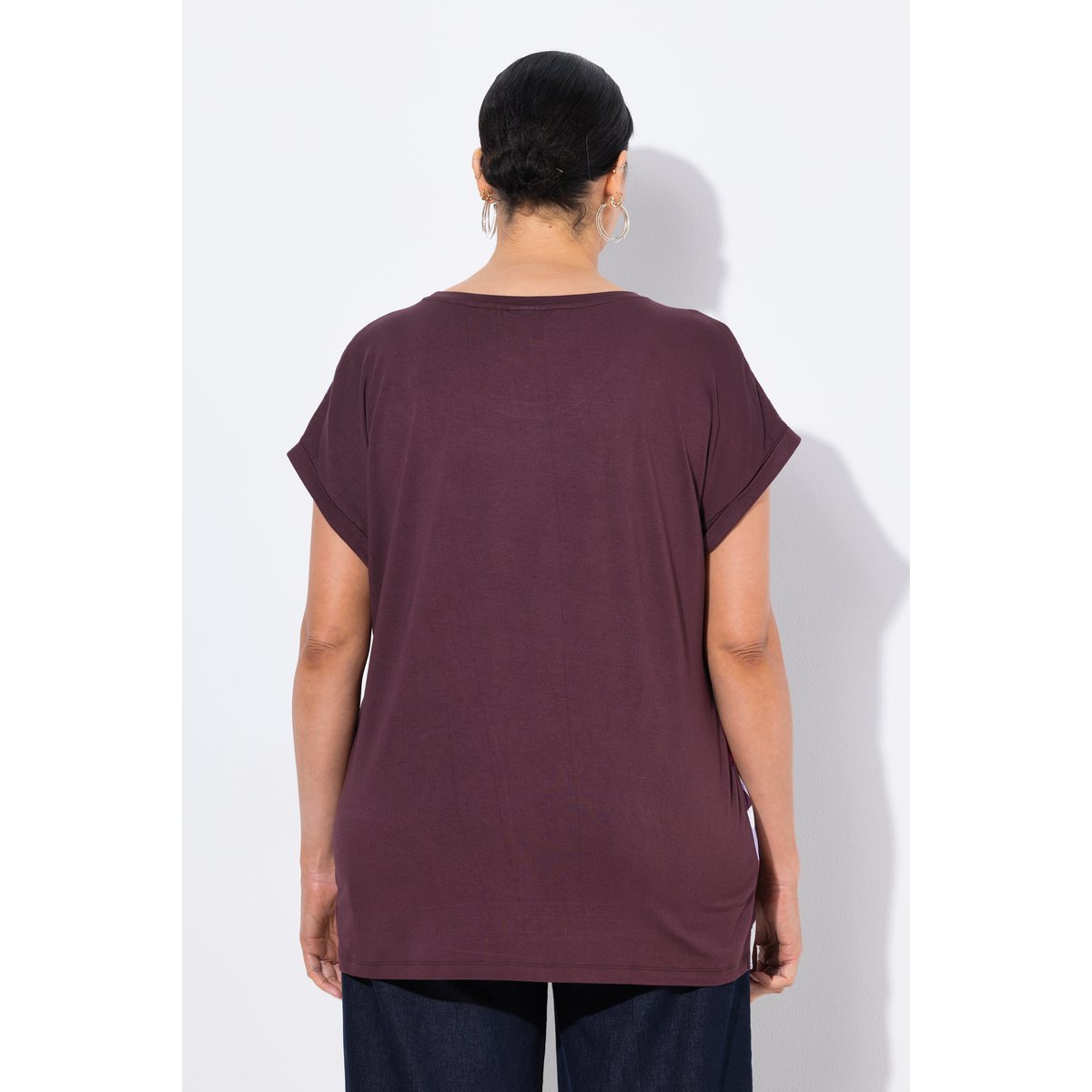 T-shirt oversize. Encolure ronde et manches prune foncé, ULLA POPKEN