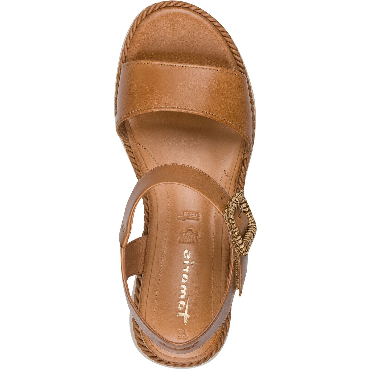 Leather Wedge Sandals cognac, TAMARIS