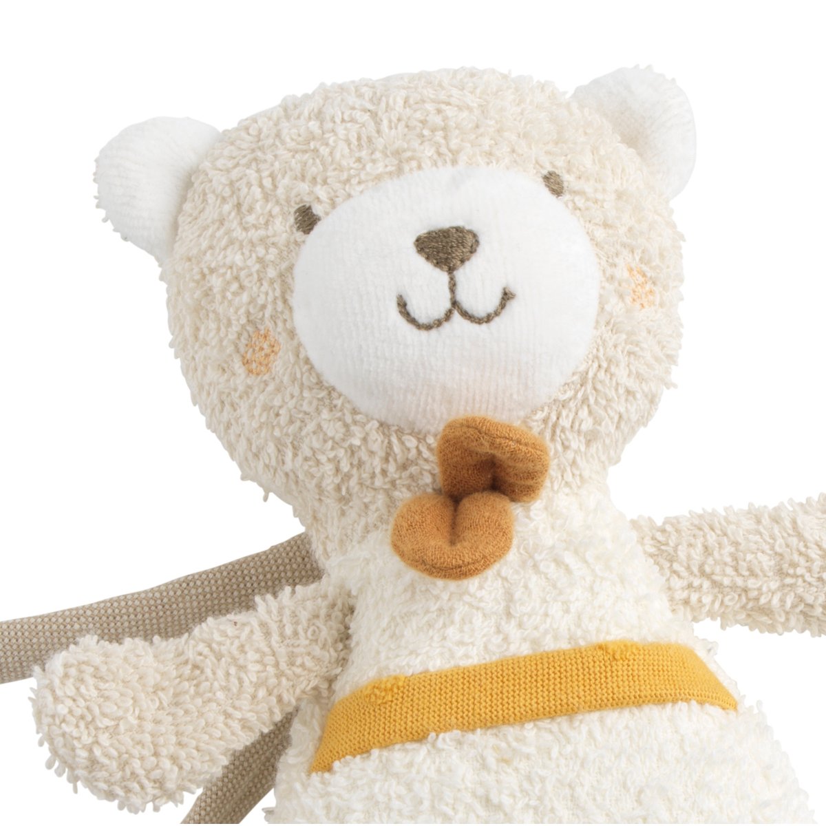 Peluche mini musical en bouclette coton bio beige/jaune, SAUTHON