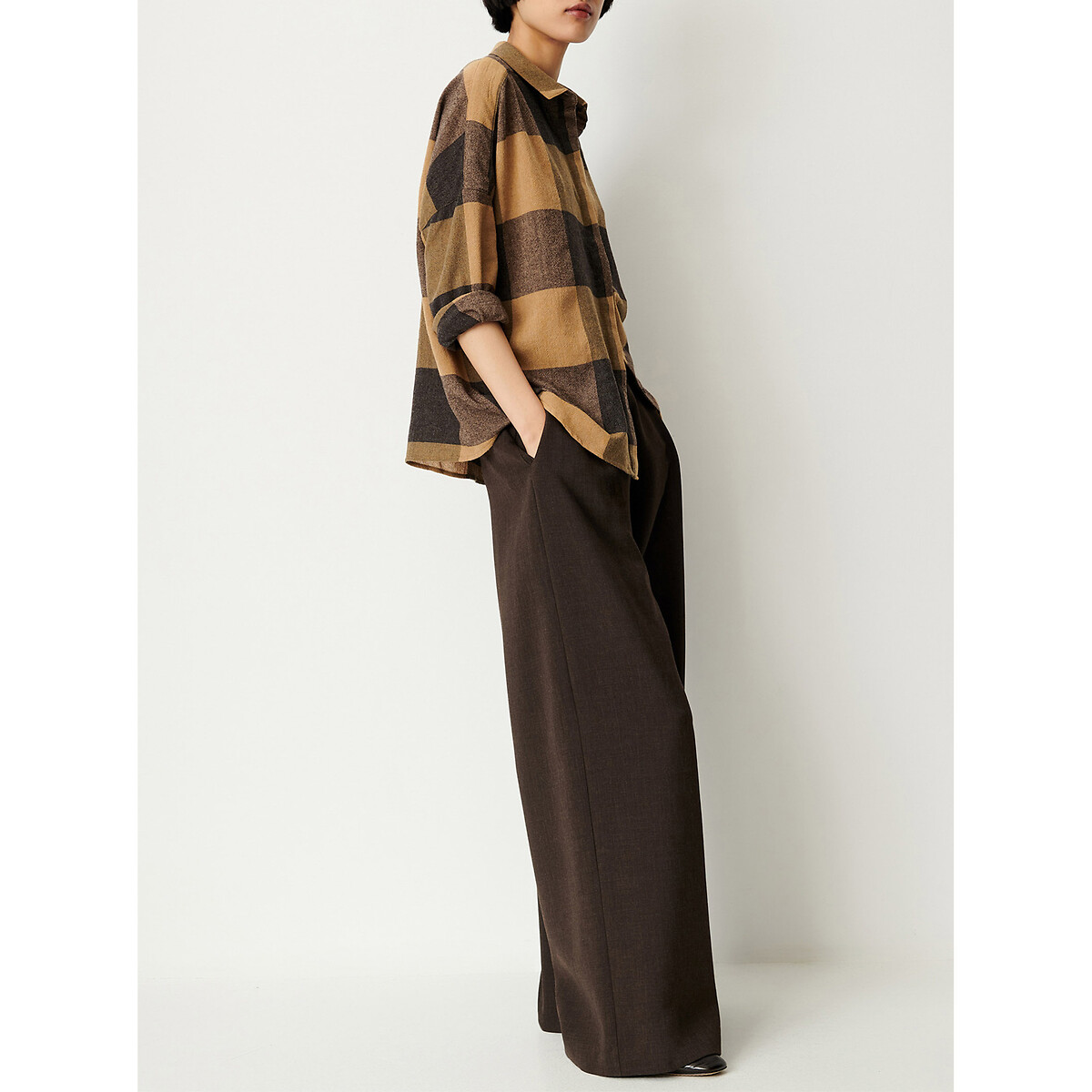 Chemise manches longues à carreaux, DELIWOOL beige/noir, SESSUN