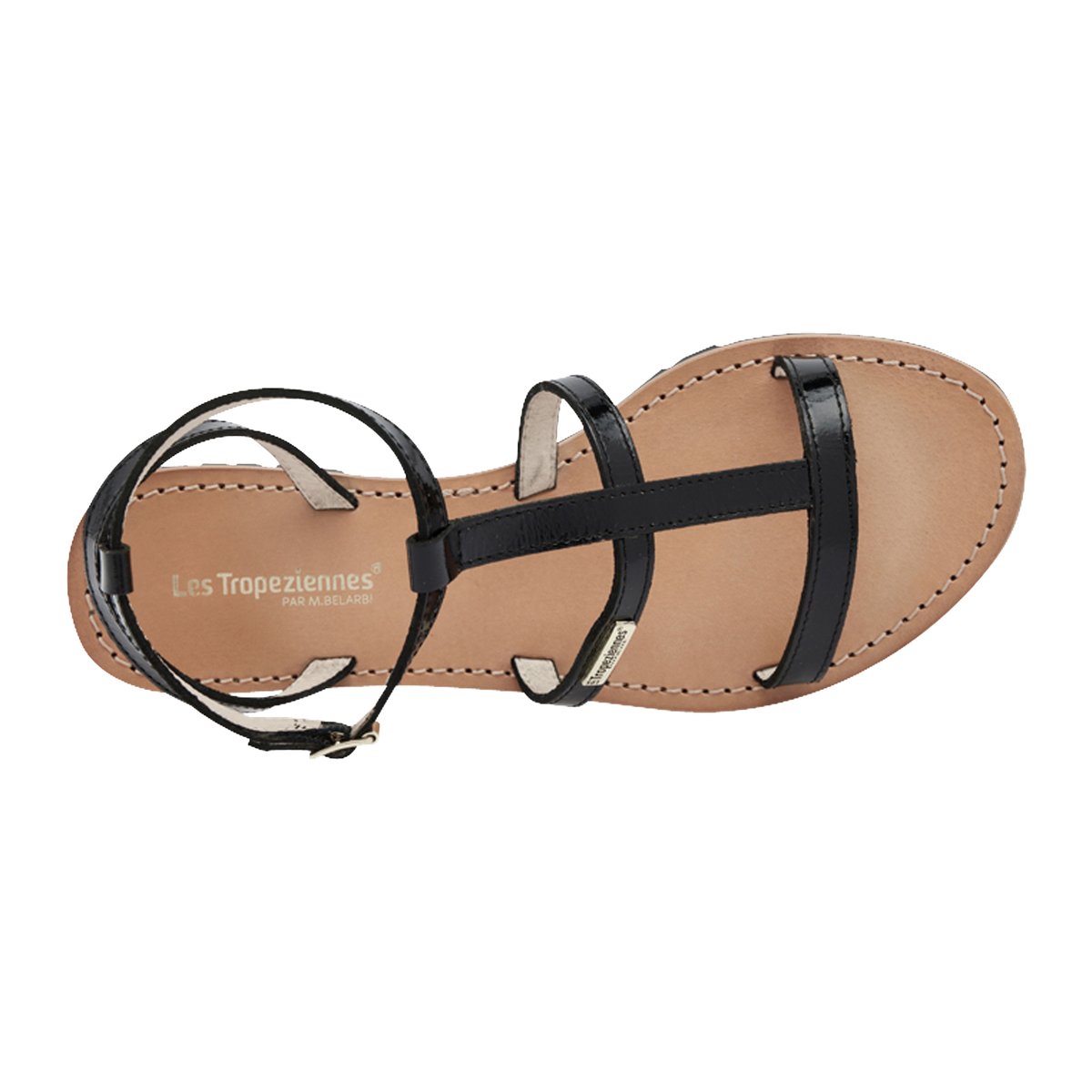 Sandales plates en cuir à semelle crantée HEXOM noir, LES TROPEZIENNES PAR M.BELARBI