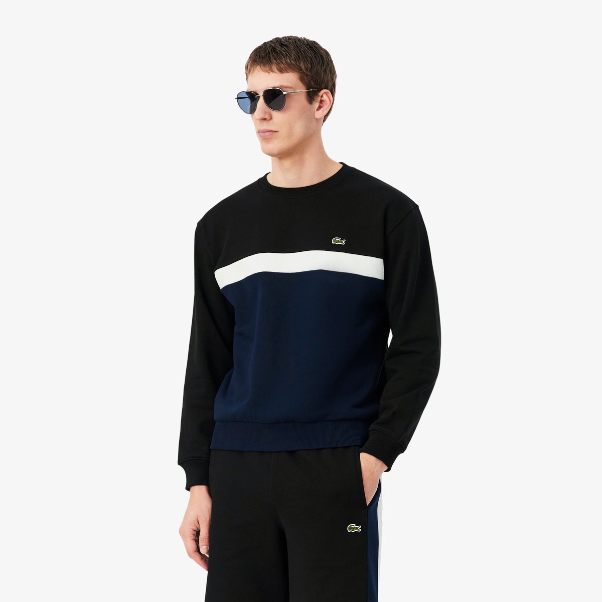 Sweatshirt molleton color-block noir-dy4, LACOSTE