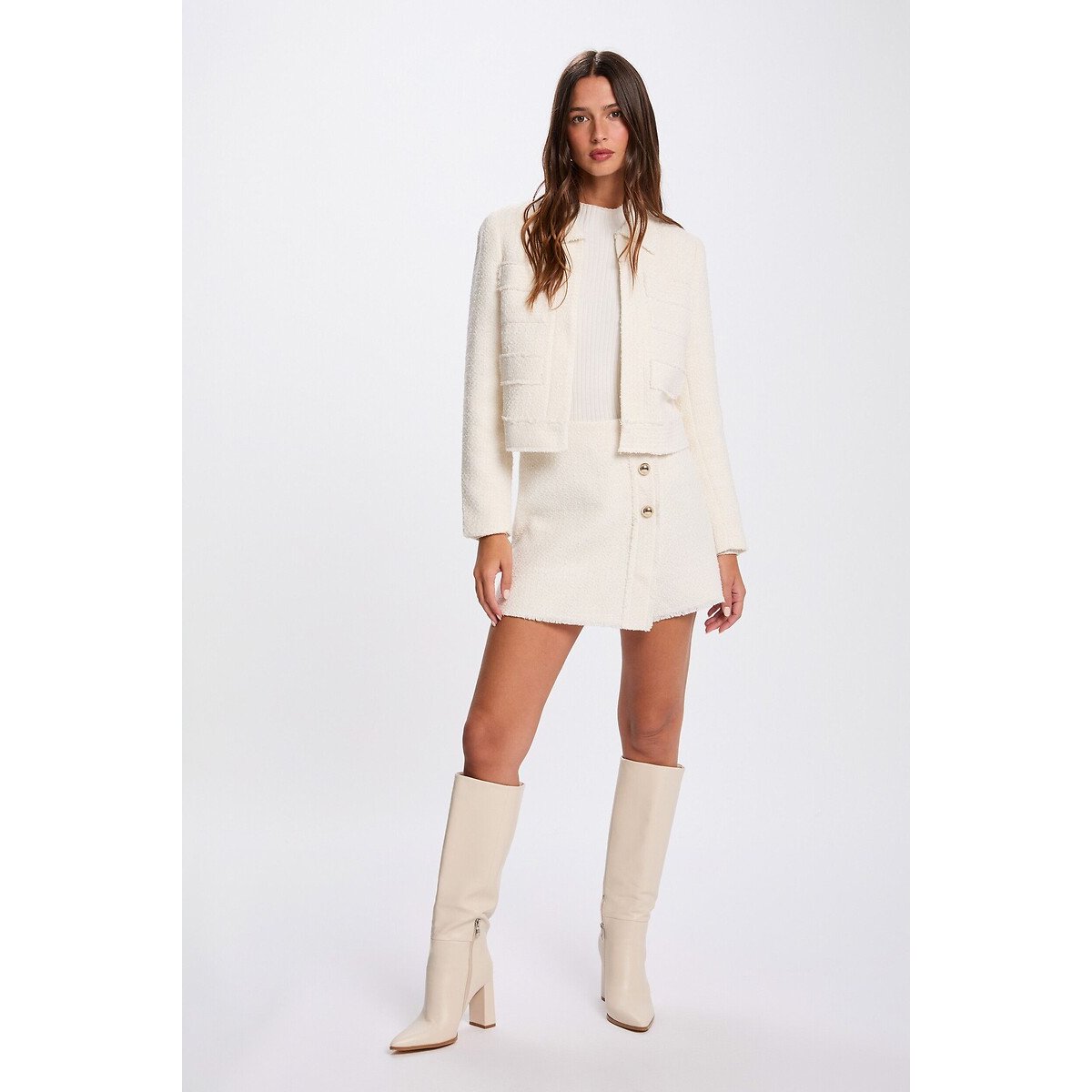 Veste courte en tweed ecru, MORGAN