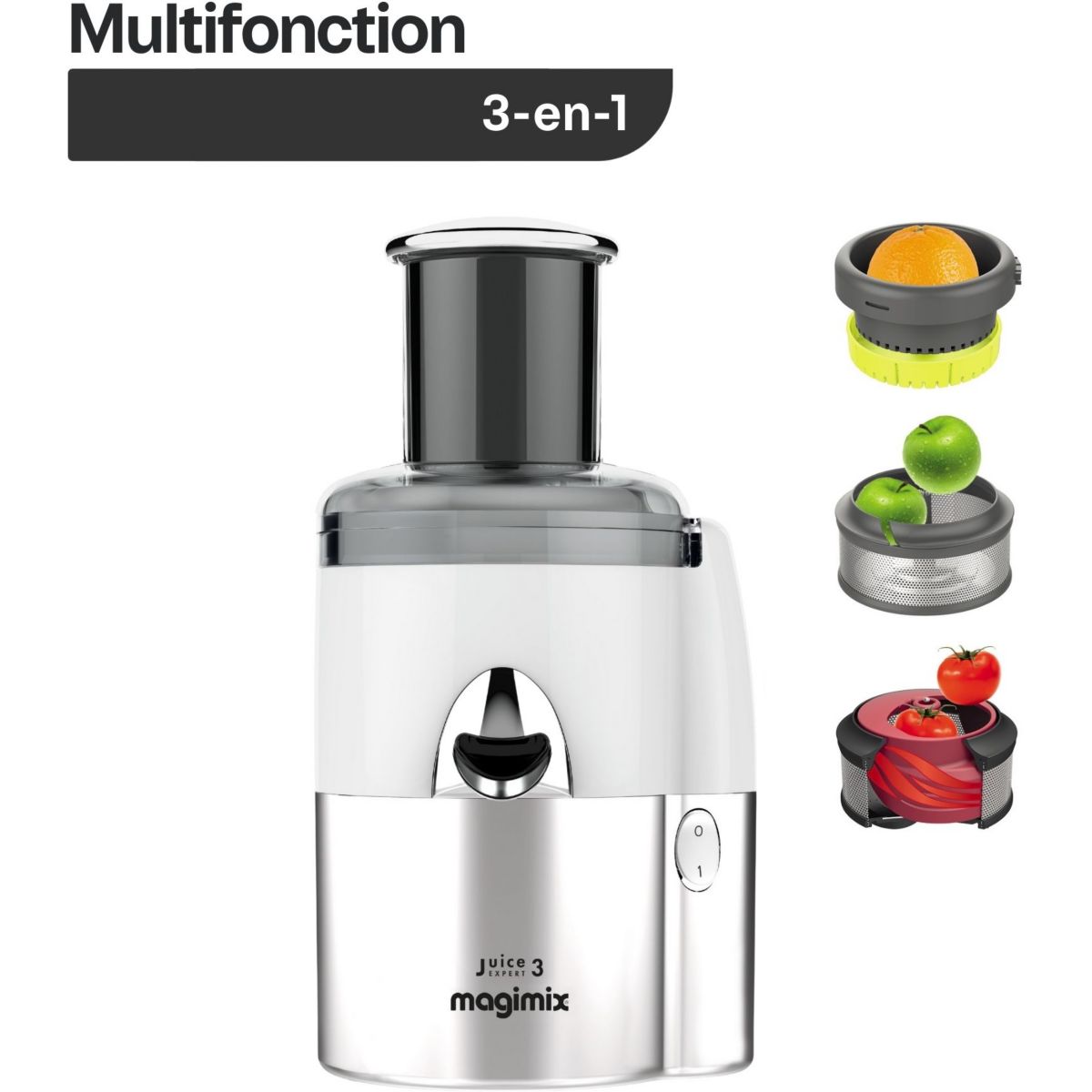 Extracteur de jus 18085F Juice Expert 3 Chrome et Blanc blanc, MAGIMIX