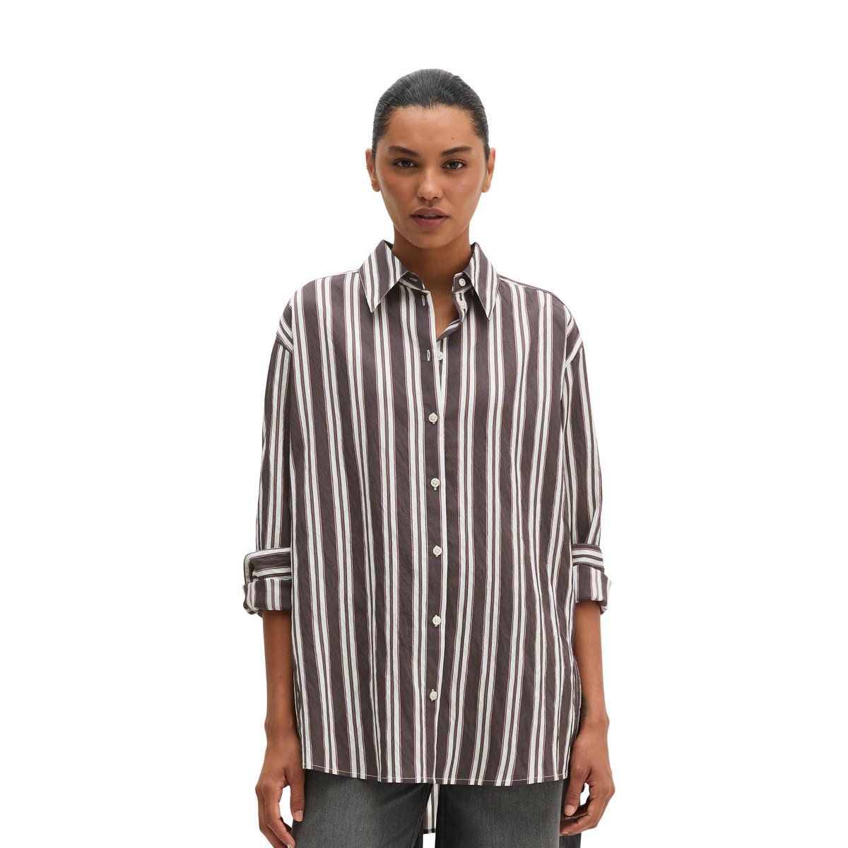 Chemise à rayures, coupe classique en mélange de modal marron foncé, MARC O'POLO