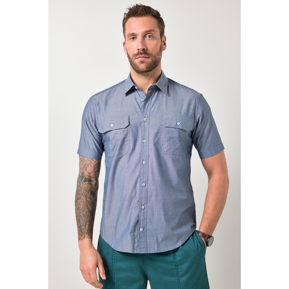 Chemise JP 1880 en chambray bleu jean, JP1880