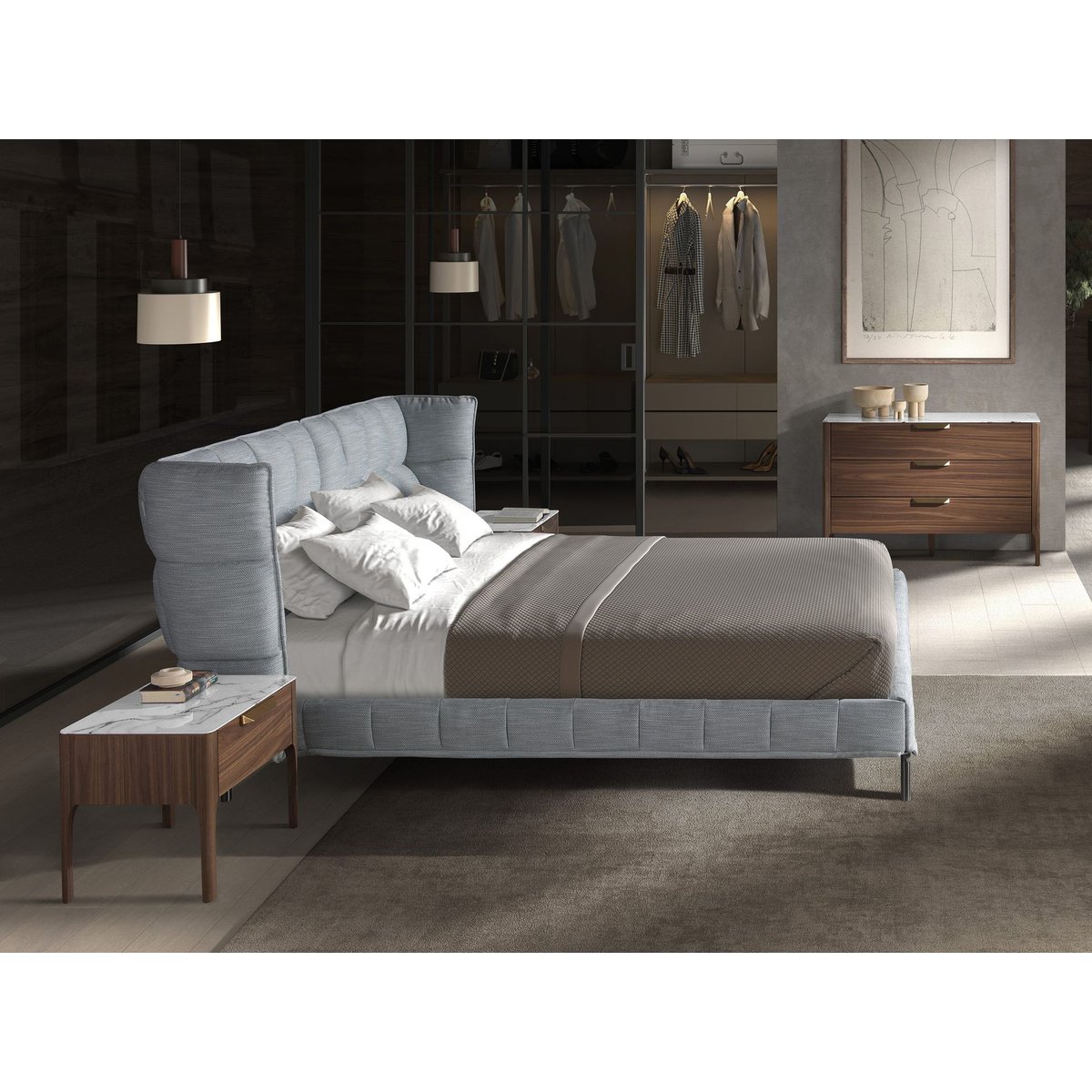 Lit en tissu gris-bleu clair gris bleu clair | acier foncé, ANGEL CERDA