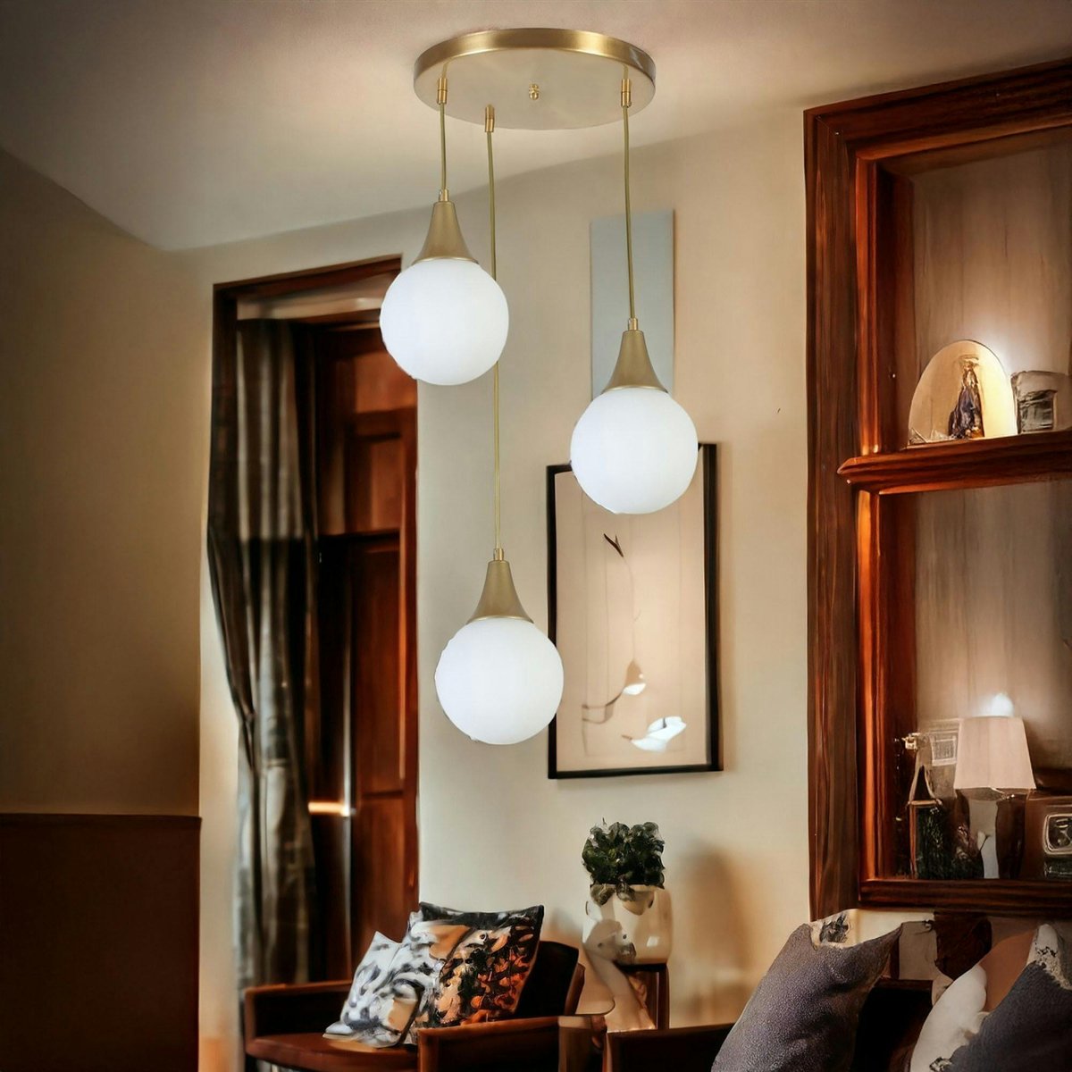 Suspension 3 globes en verre SIERRE blanc, PIER IMPORT