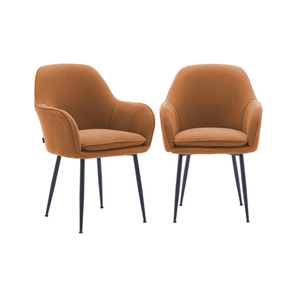 Fauteuil velours côtelé et pieds métal (lot de 2) SHELLA camel, SWEEEK