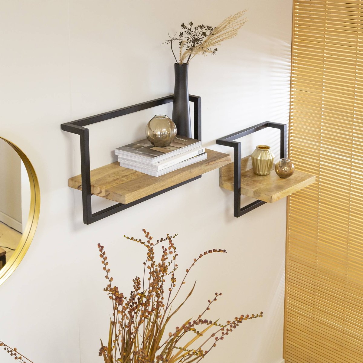 Etagère murale en bois de manguier grand modèle JOIE noir, MADE IN MEUBLES