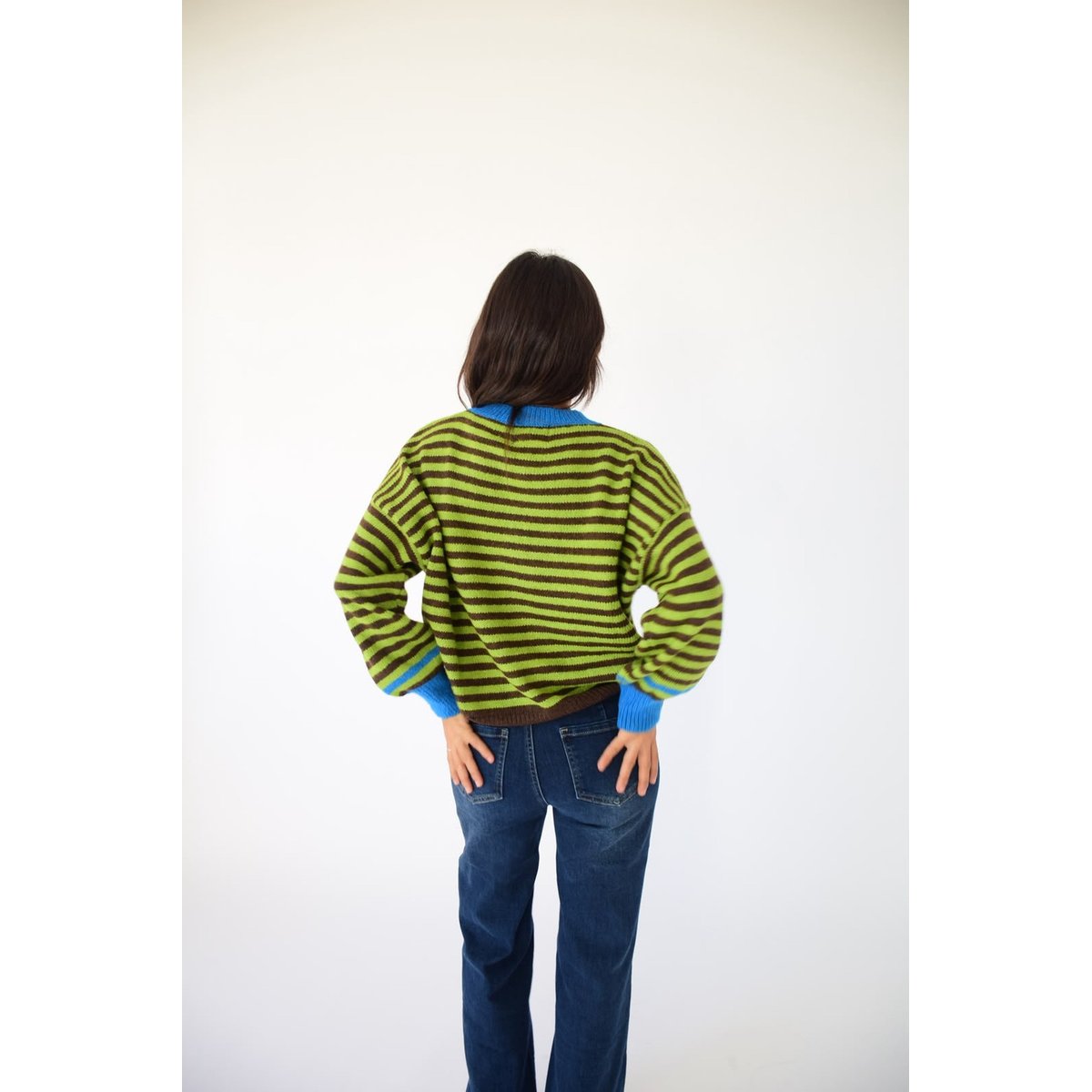 Gilet rayé en maille TESSA vert lime / marron, MINDTRAVELER