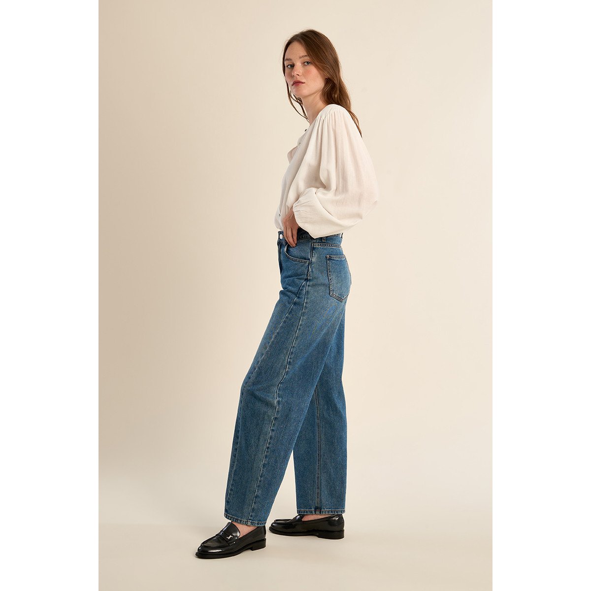Jean barrel, taille haute brut denim, MOLLY BRACKEN