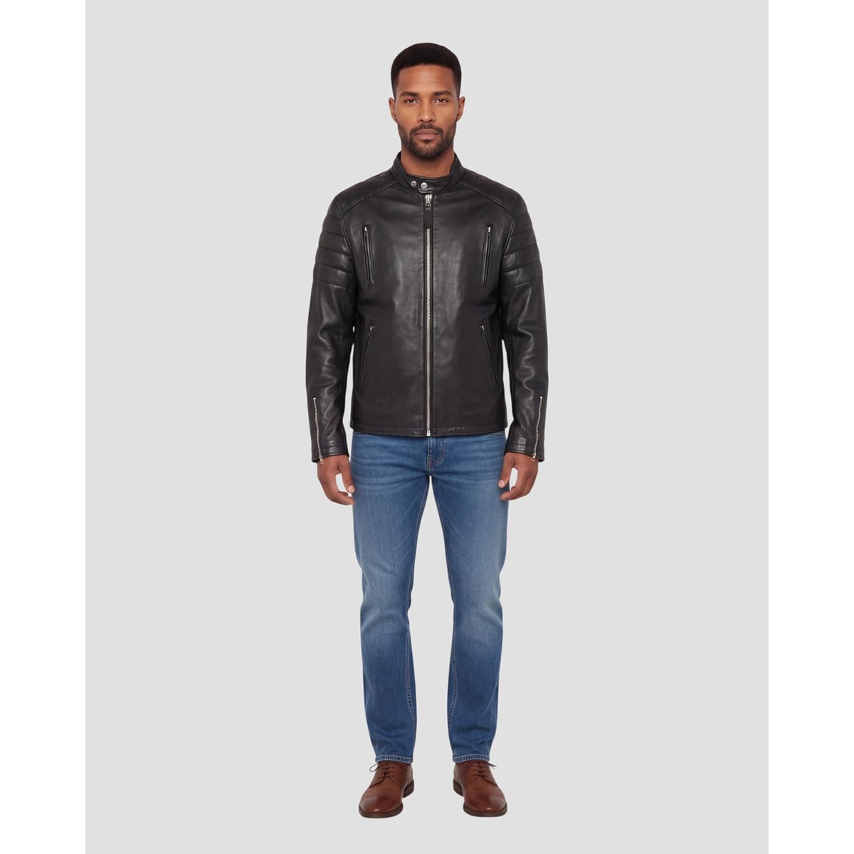 Blouson motard, cuir d'agneau noir, SCHOTT