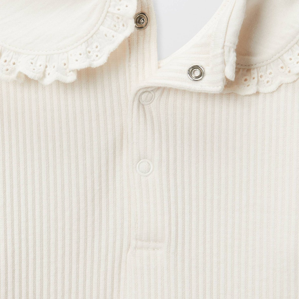 T-shirt manches longues uni à col brodé en coton BIO GOTS naturel, BOUT'CHOU