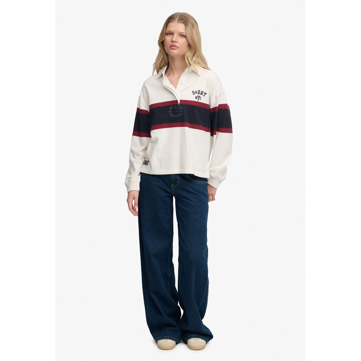 Rugby Top Heritage Stripe Coupe Oversize blanc cassé, SUPERDRY