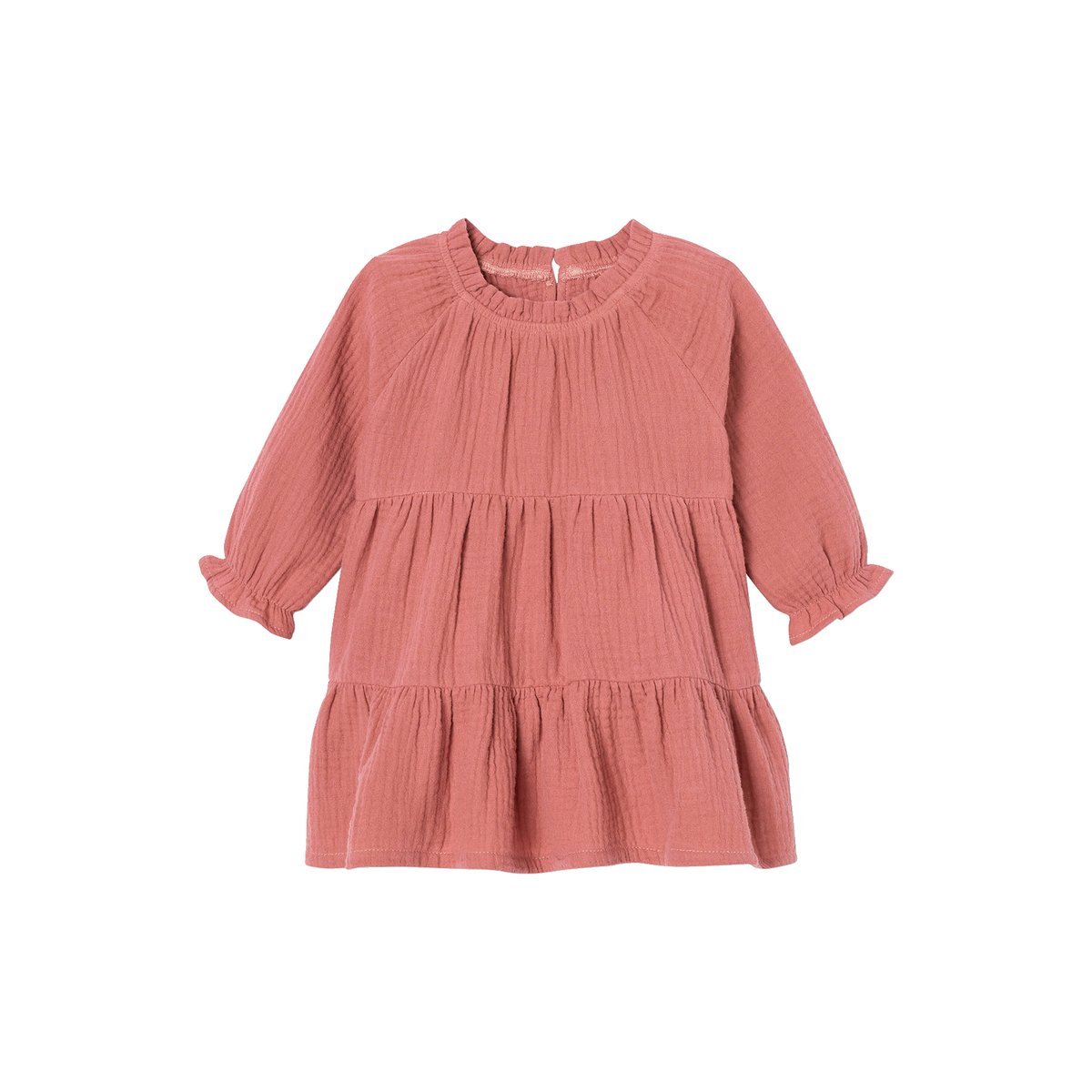 Robe à volants en gaze de coton vieux rose, VERTBAUDET