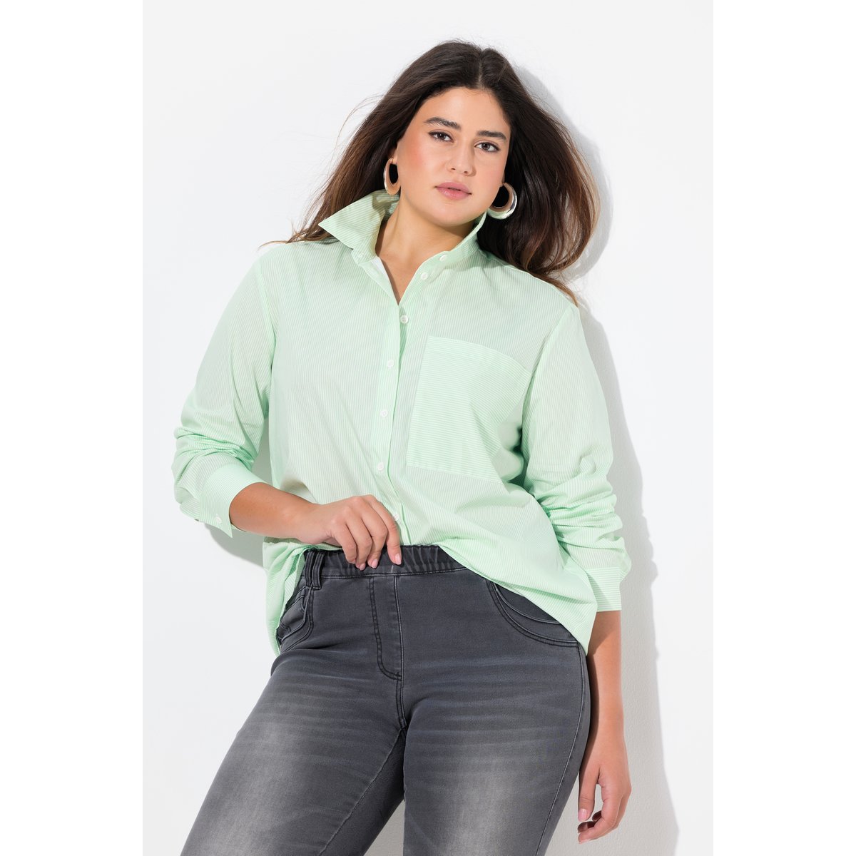 Blouse à rayures, ligne A menthe verte, ULLA POPKEN