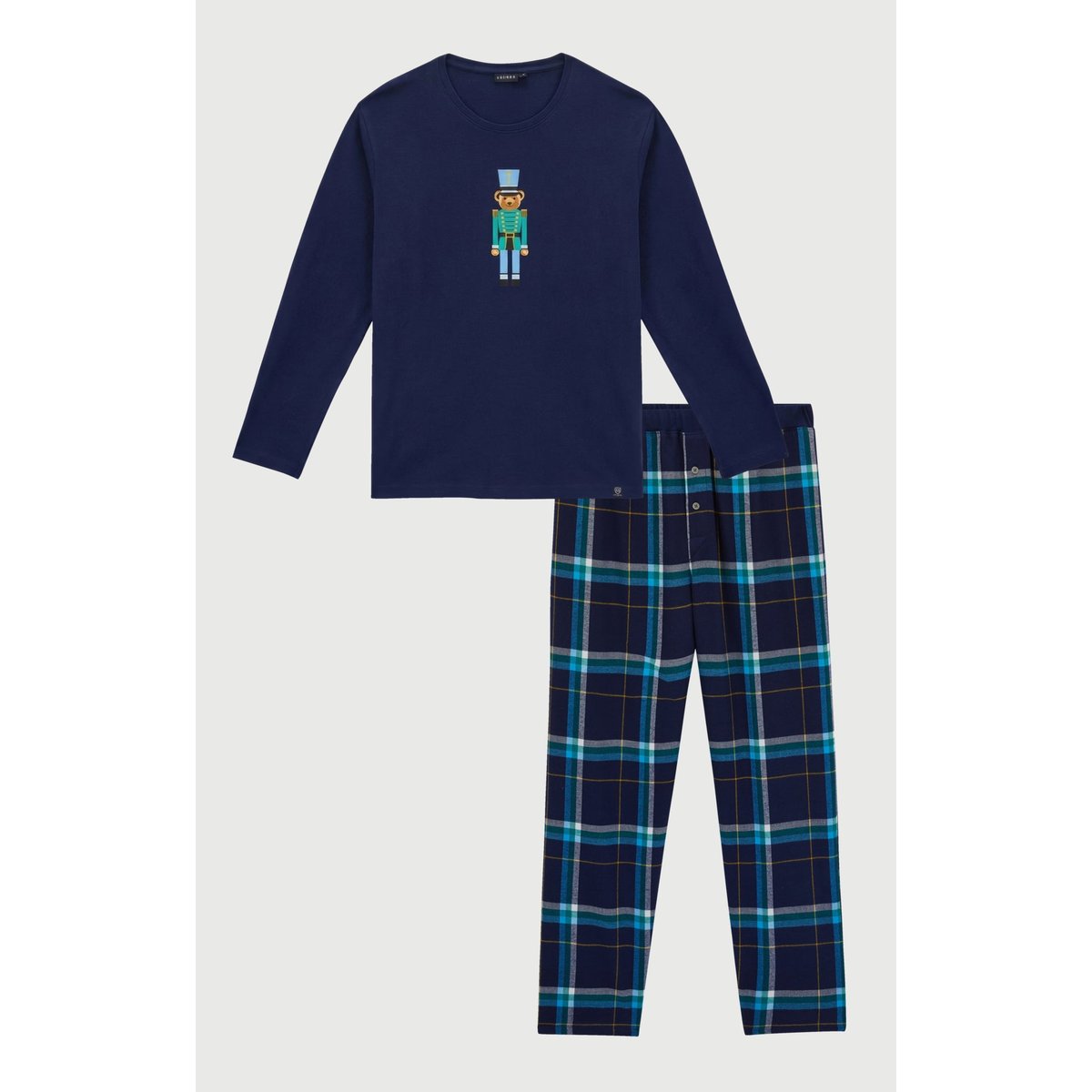 Pyjama enfant en jersey et flanelle de coton à carreaux Mark marine, ARTHUR