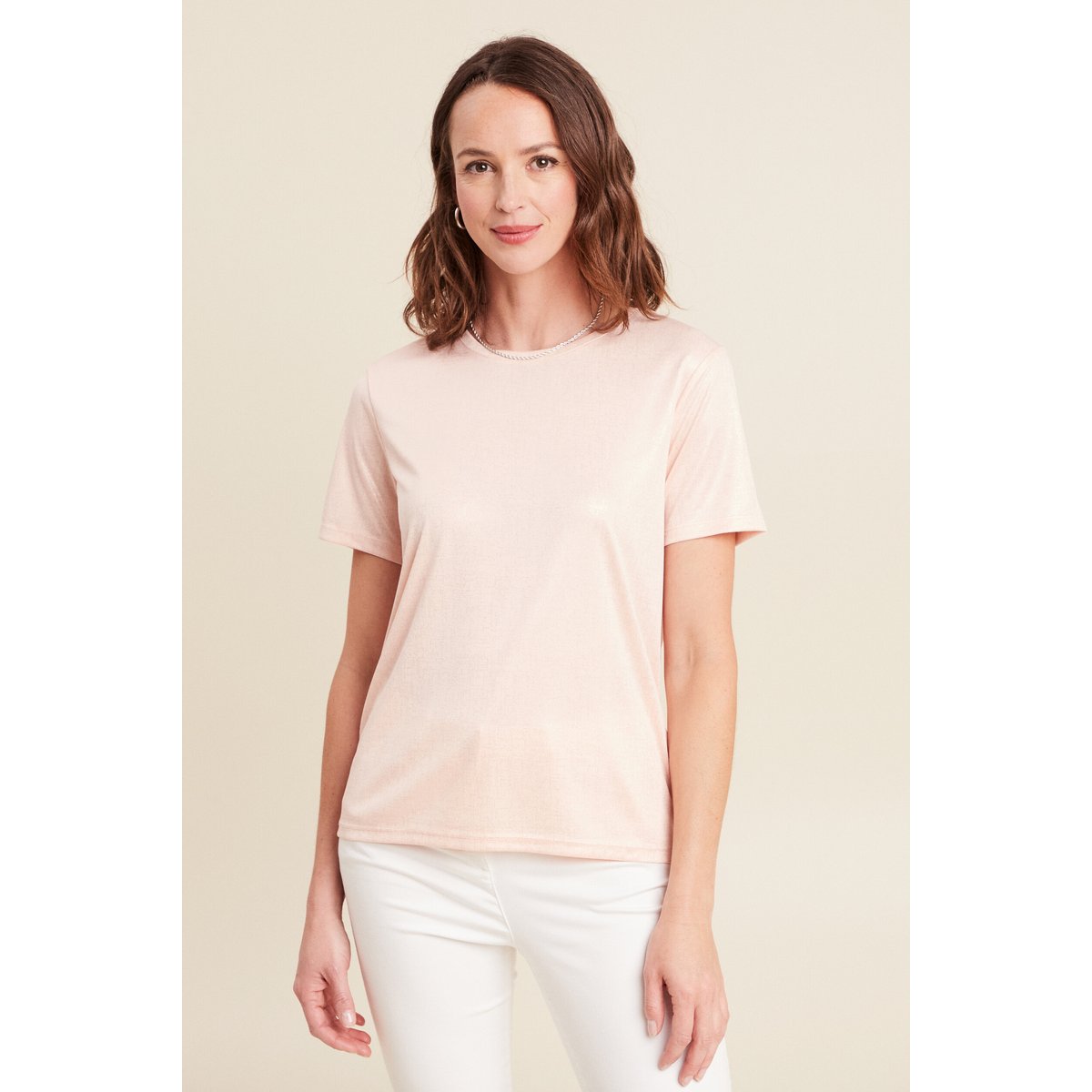 t-shirt droit court satiné col rond vieux rose, BREAL