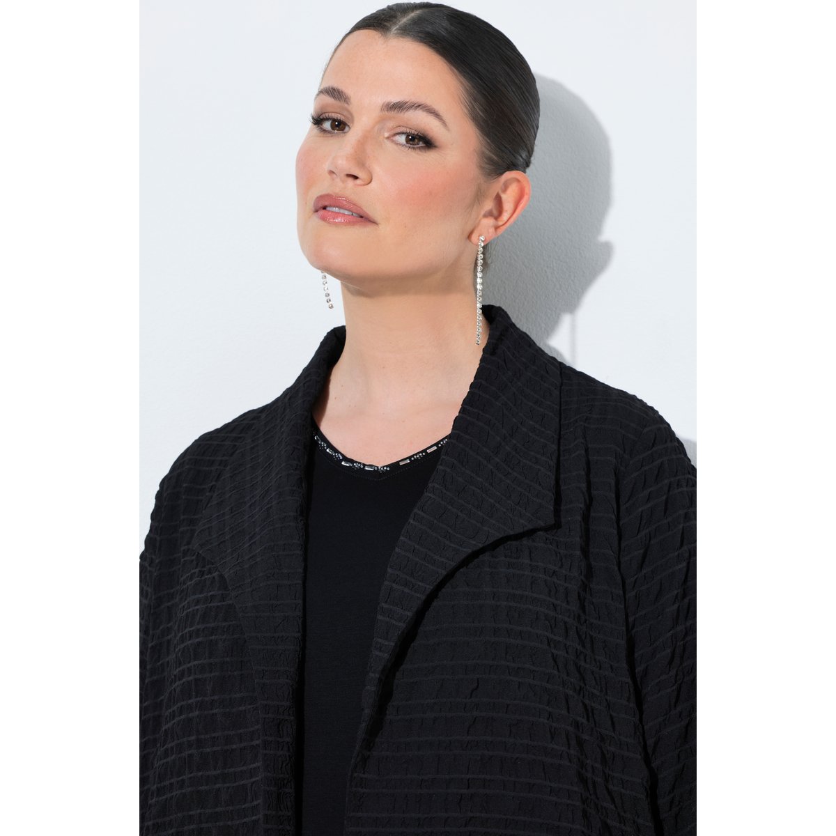 Veste col pelle à tarte et manches 3/4 noir, ULLA POPKEN