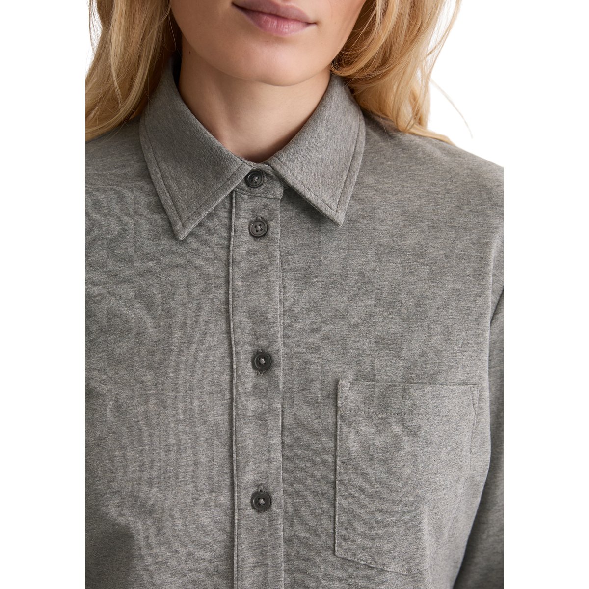 Blouse en jersey regular en coton organique stretch gris, MARC O'POLO