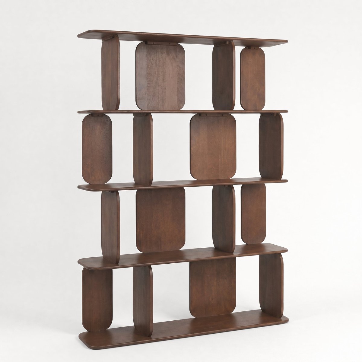 Bibliothèque en bois de manguier finition noyer, 4 niveaux - NINO marron foncé, MAISON PAVANE