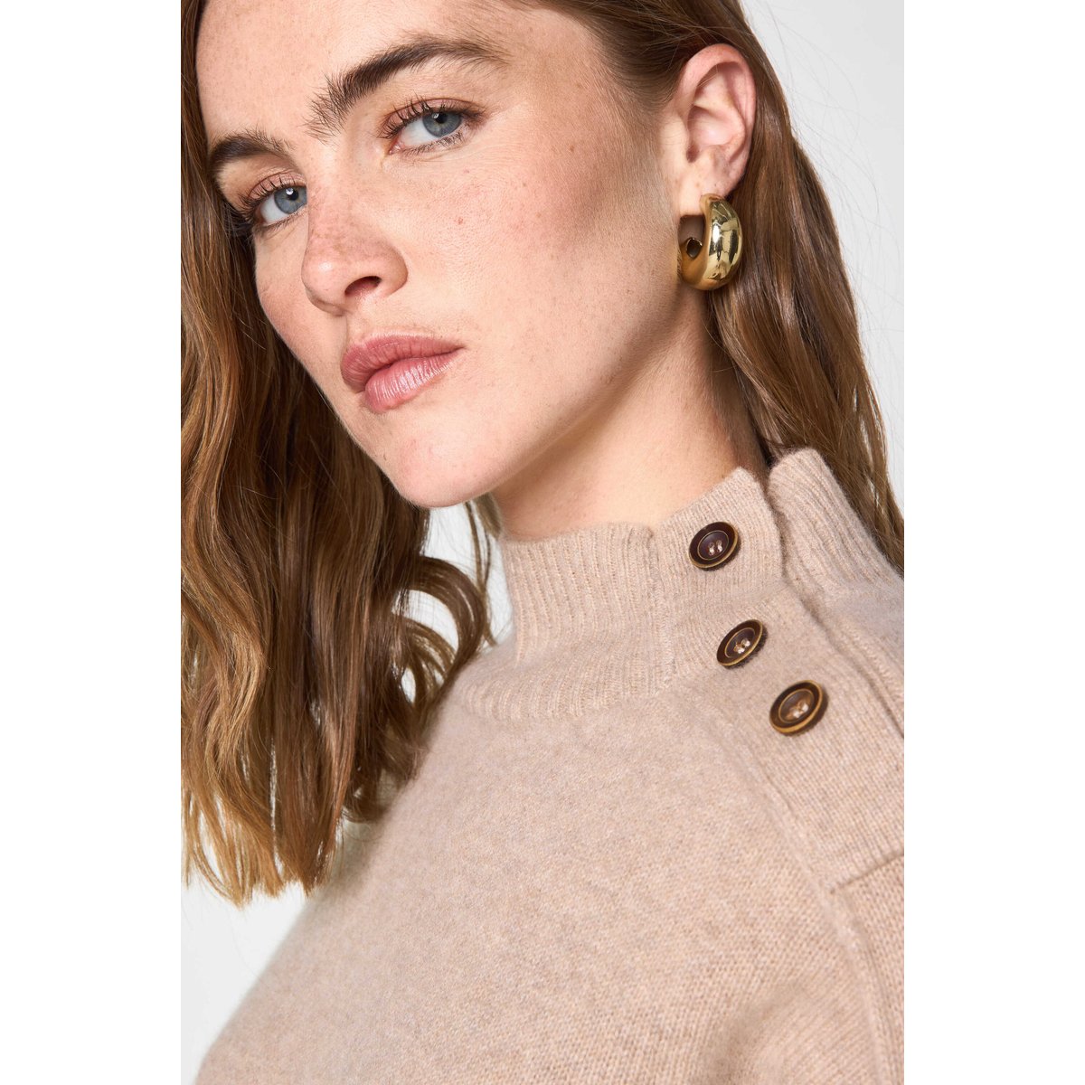 Pull col montant en 100% cachemire 4 fils BRADLEY taupe clair, Maison 123