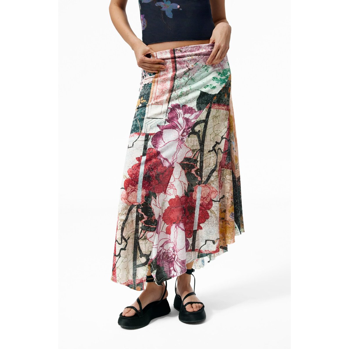 Jupe longue imprimée noir, DESIGUAL