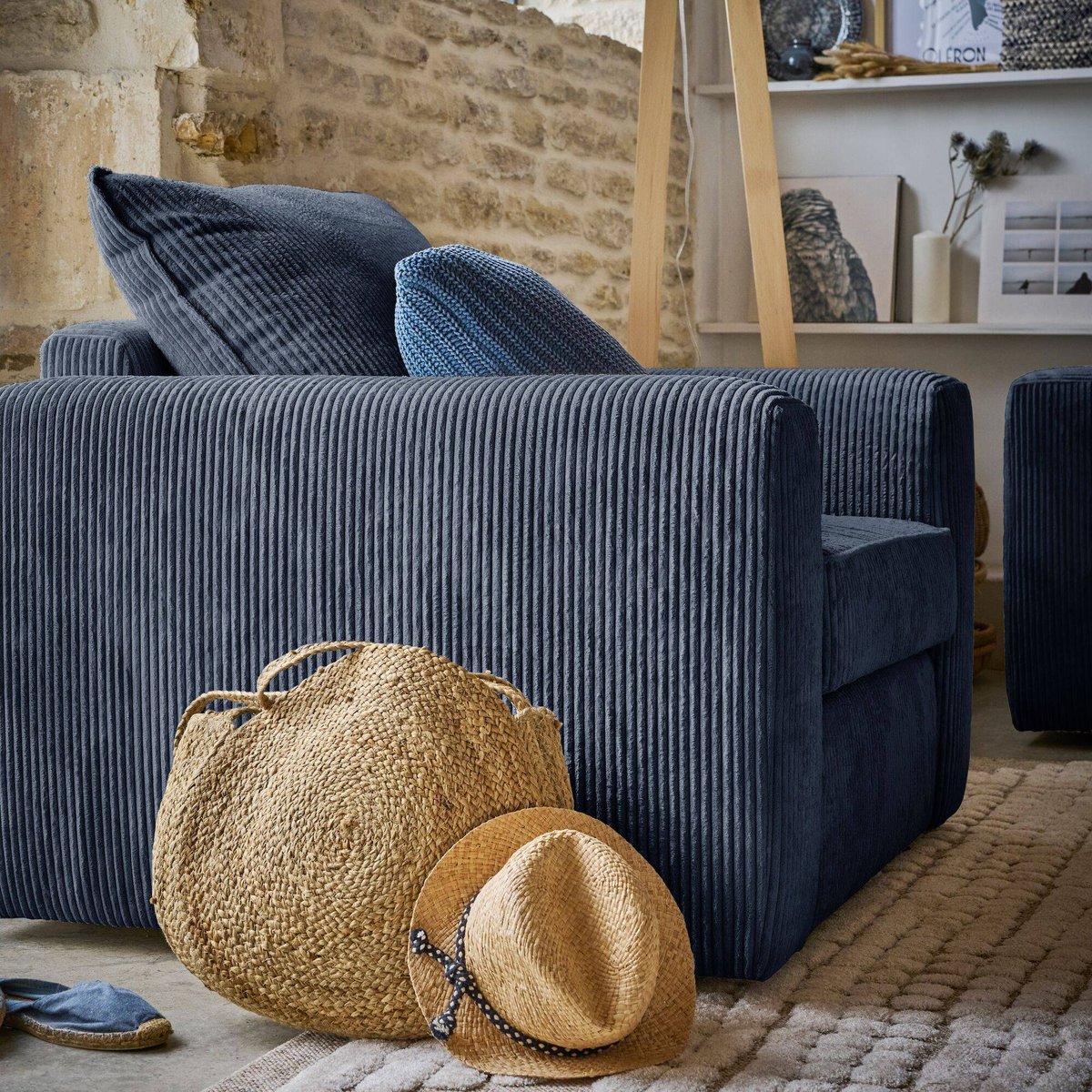 Fauteuil velours côtelé - OTTO bleu, CAMIF