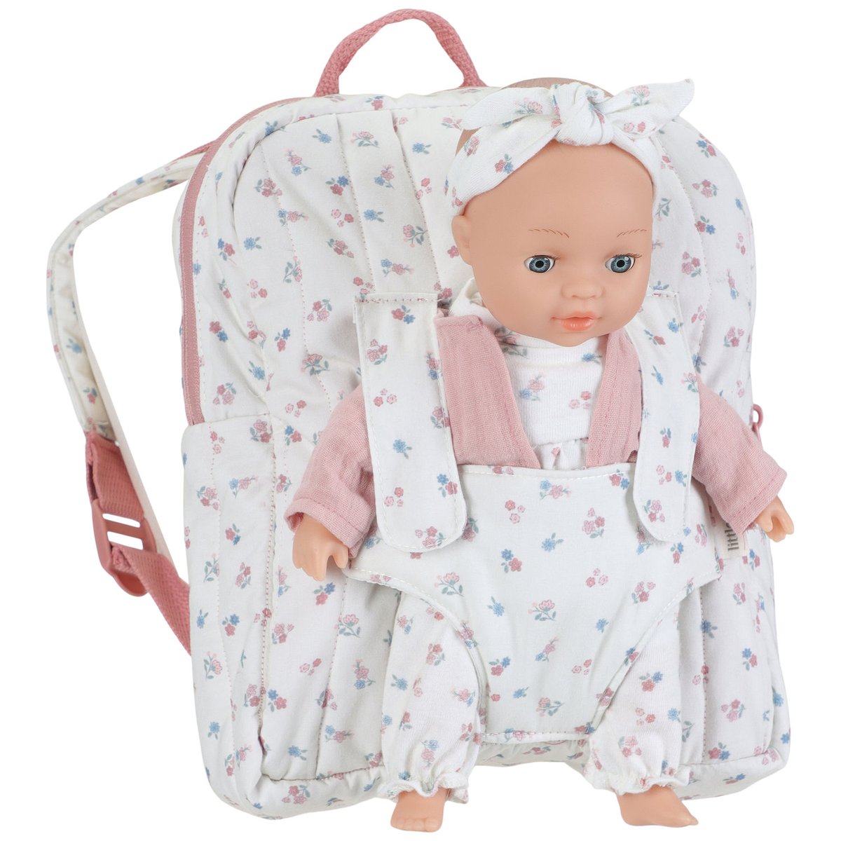 Sac à dos porte bébé pour poupée rose, bleu, blanc, LITTLE DUTCH