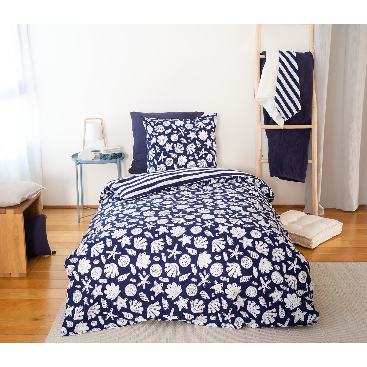 Parure housse de couette en coton imprimée, Capri bleu marine, C DESIGN HOME TEXTILE