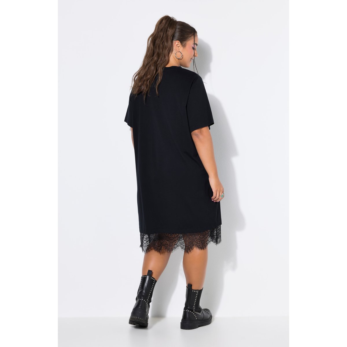 Robe chemise, ourlet en dentelle asymétrique noir, STUDIO UNTOLD