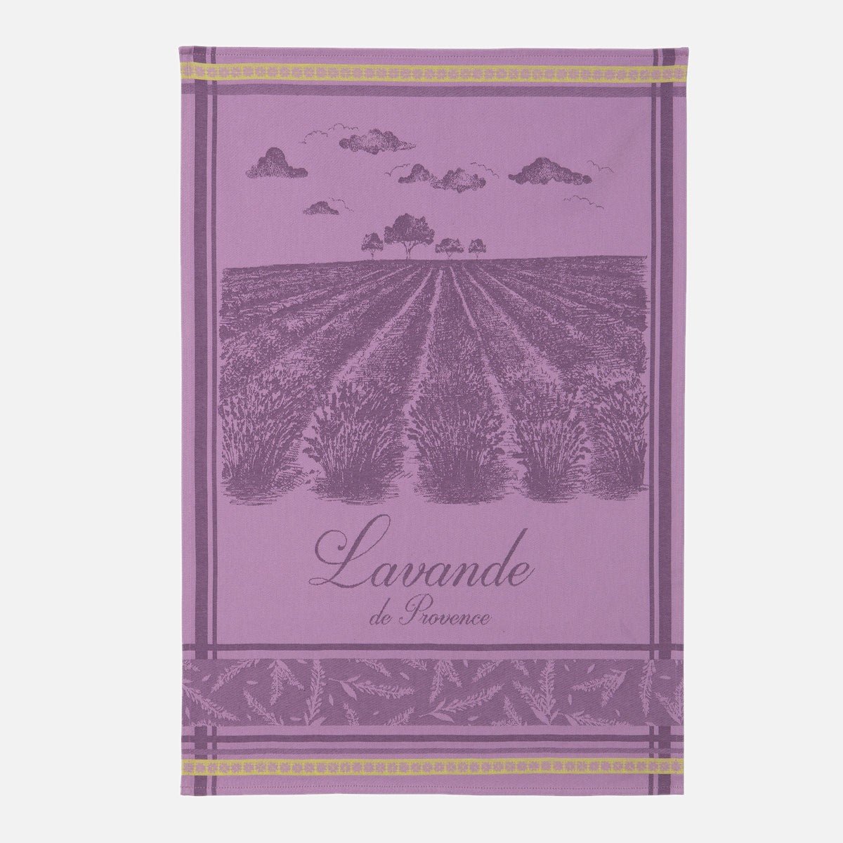 Torchon jacquard en coton CHAMPS DE LAVANDE violet lilas, COUCKE