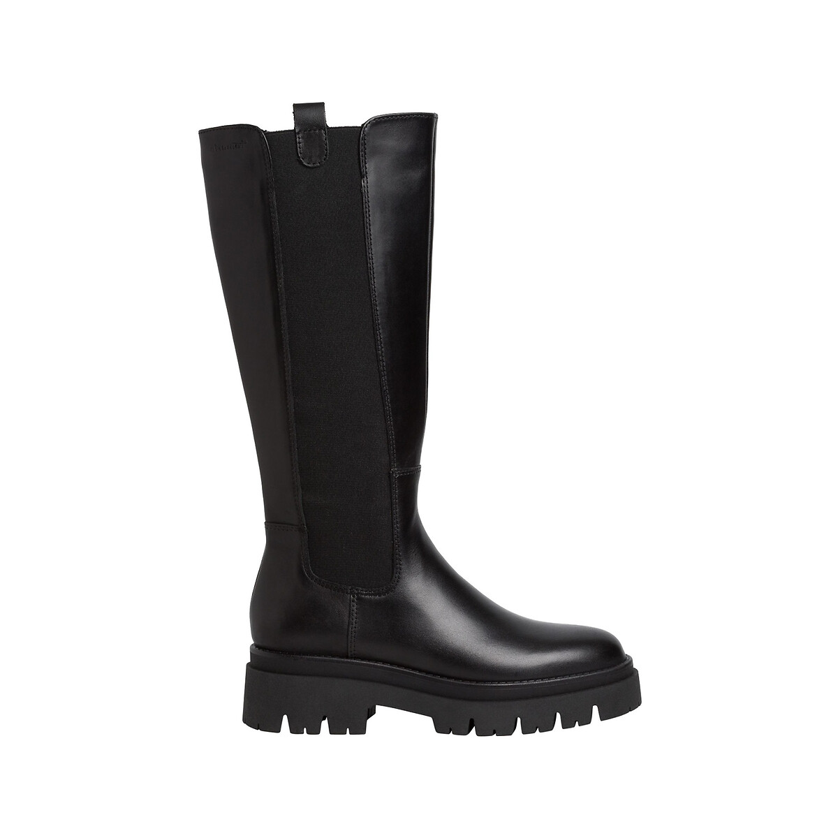 Bottes plates élastiquées en cuir noir, TAMARIS