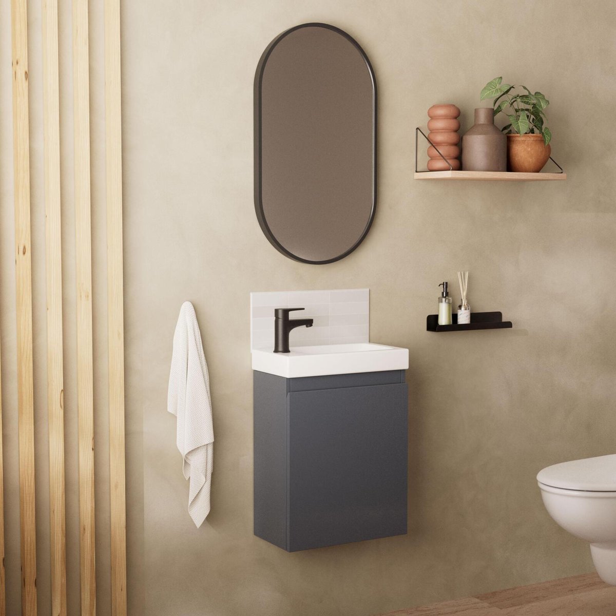 Meuble lave-mains + robinet noir LISA gris anthracite, MOB IN
