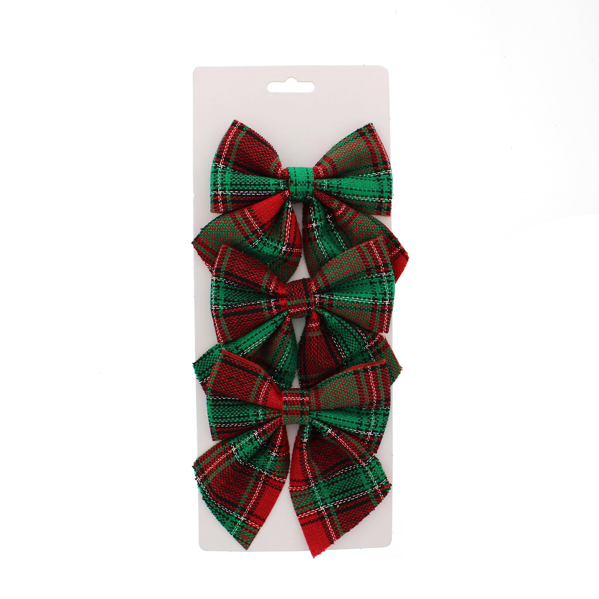 Set of 6 15cm tartan fabric bows on backing card red, SO'HOME
