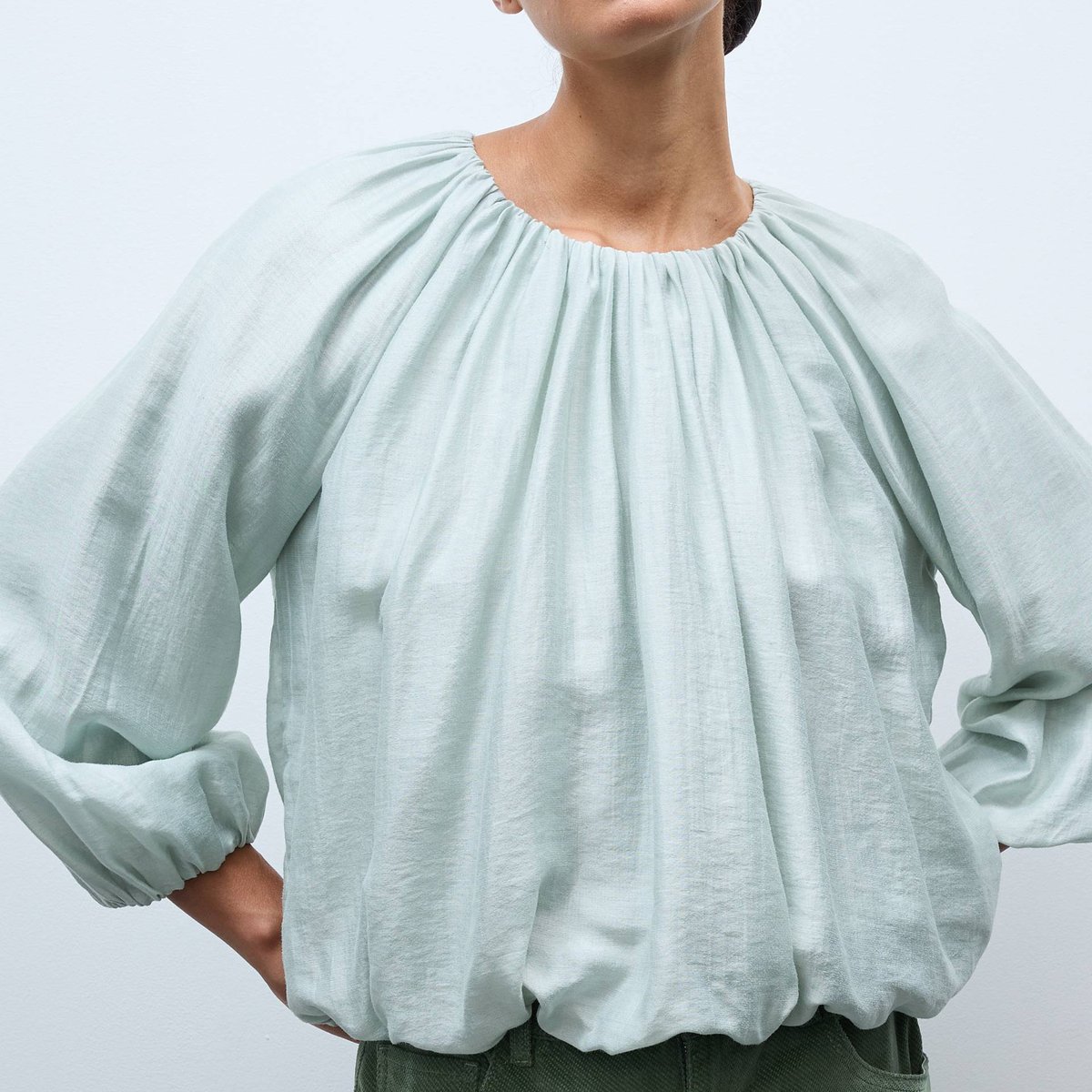 Blouse manches longues unie gingko, MONOPRIX