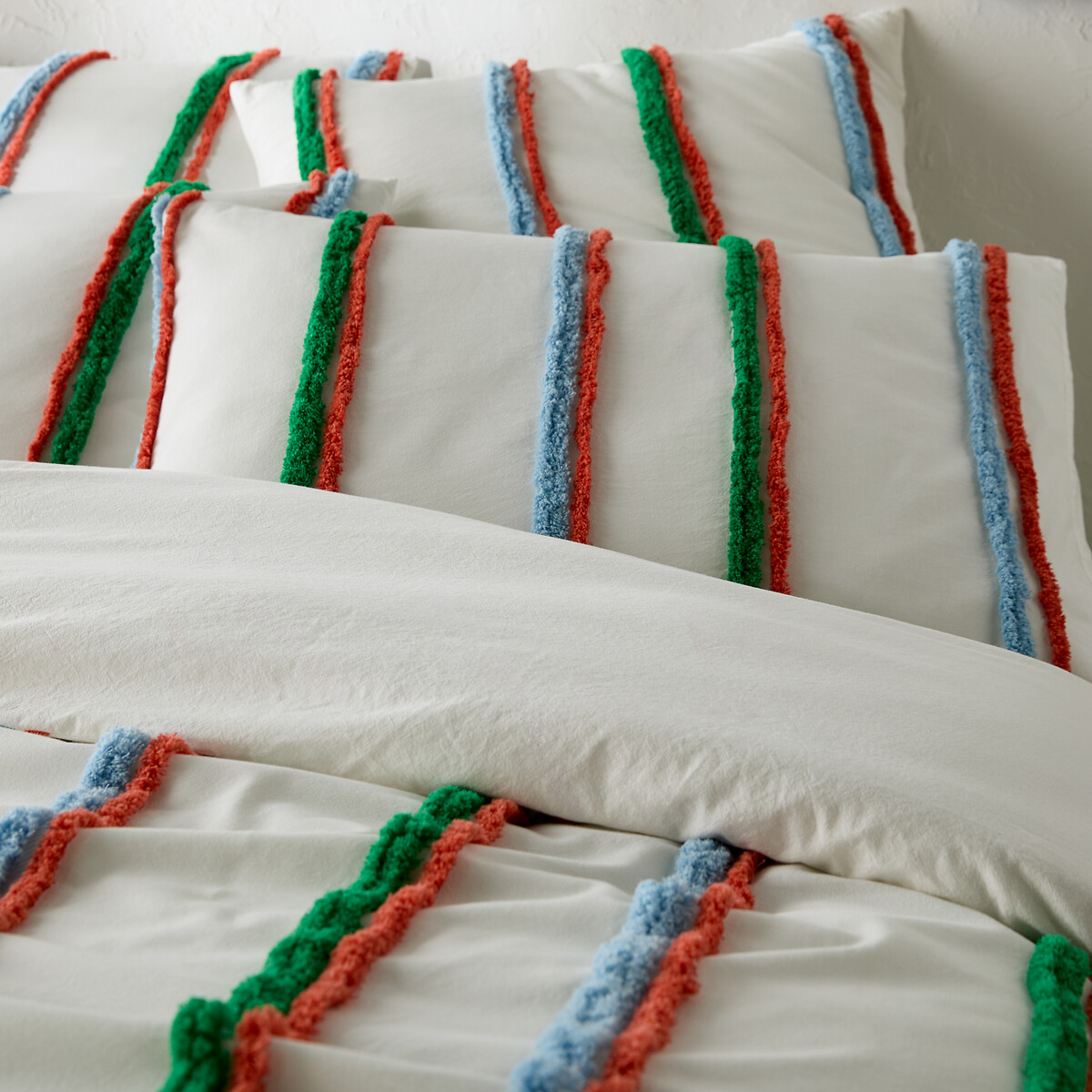 Neil Striped Tufted 100% Cotton Duvet Cover off-white, LA REDOUTE INTERIEURS