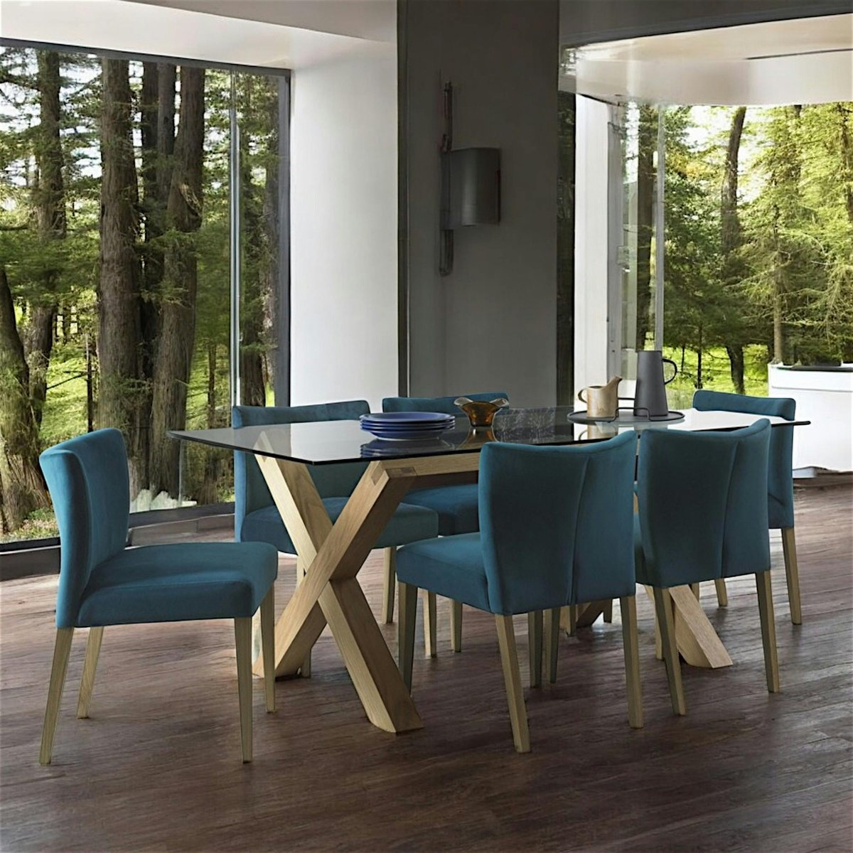 Table de salle à manger en bois plateau verre style contemporain ALTA bois naturel, PIER IMPORT