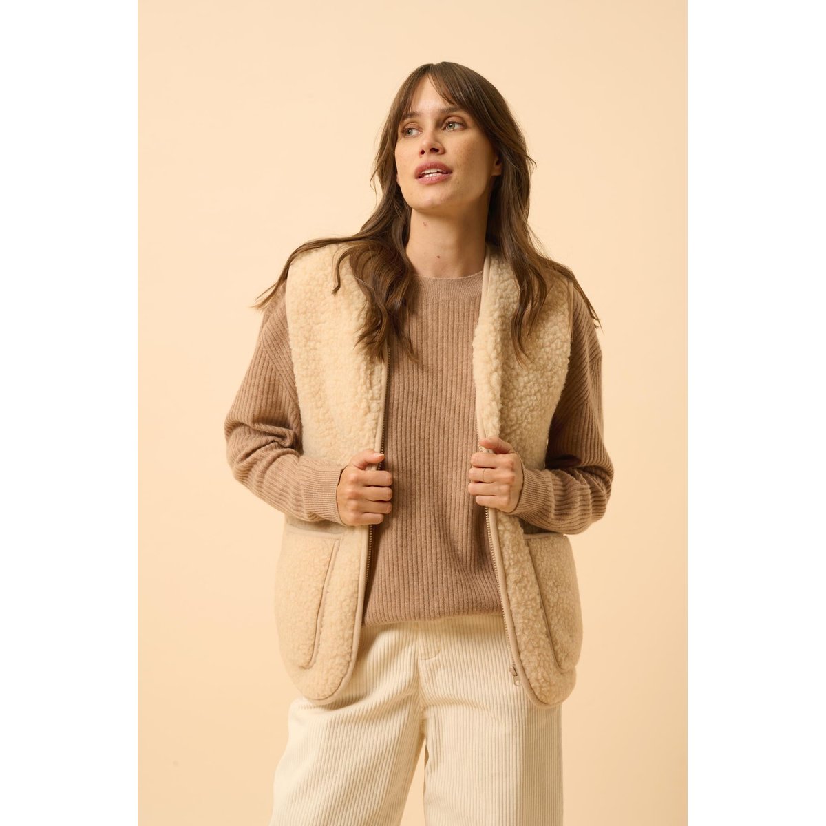 Pull Col Rond Camel Chiné Charline camel chiné, JUST CASHMERE