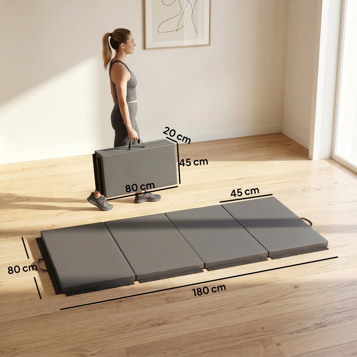 Tapis de gymnastique Revêtement synthétique gris, HOMCOM
