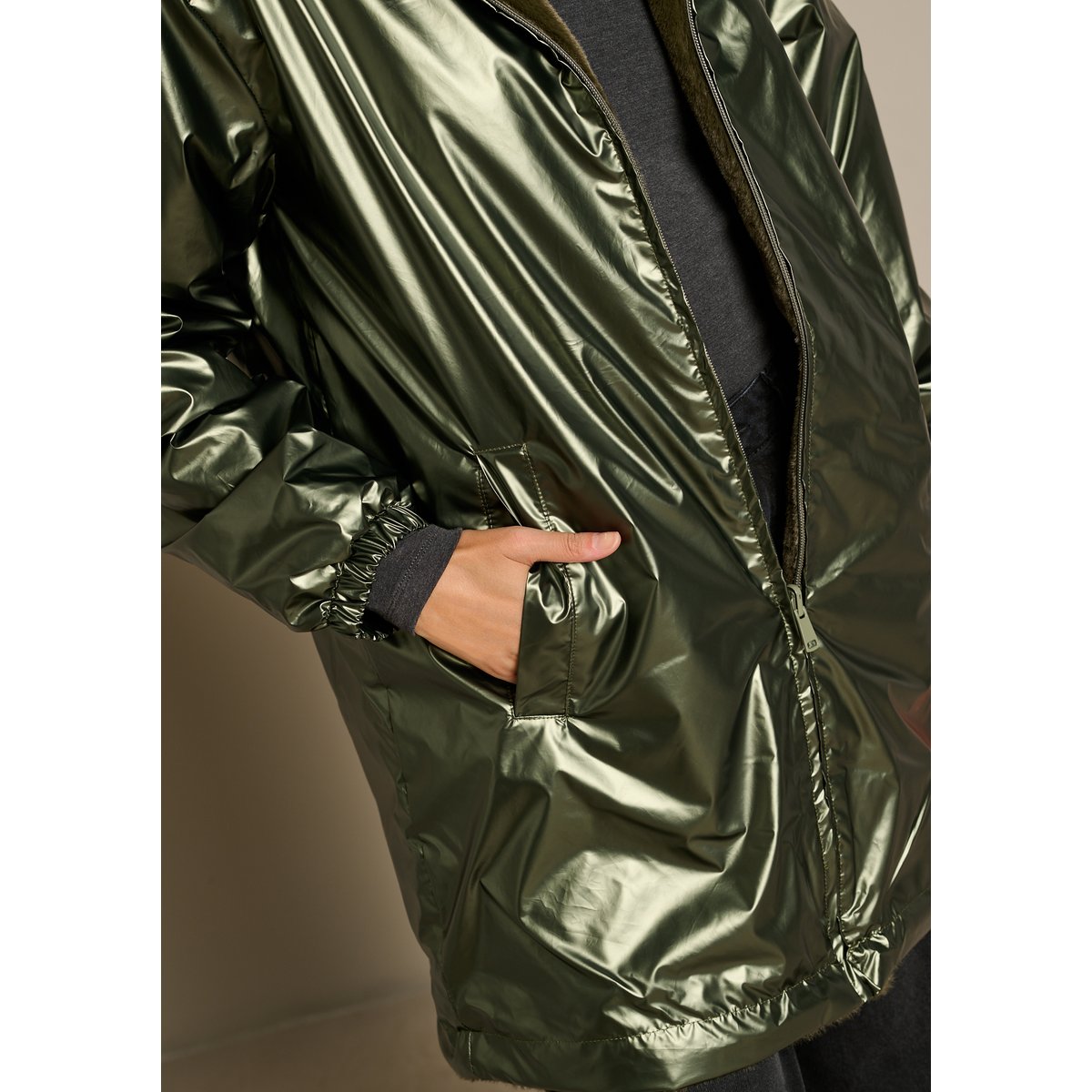 Parka réversible à capuche khaki, LOLALIZA
