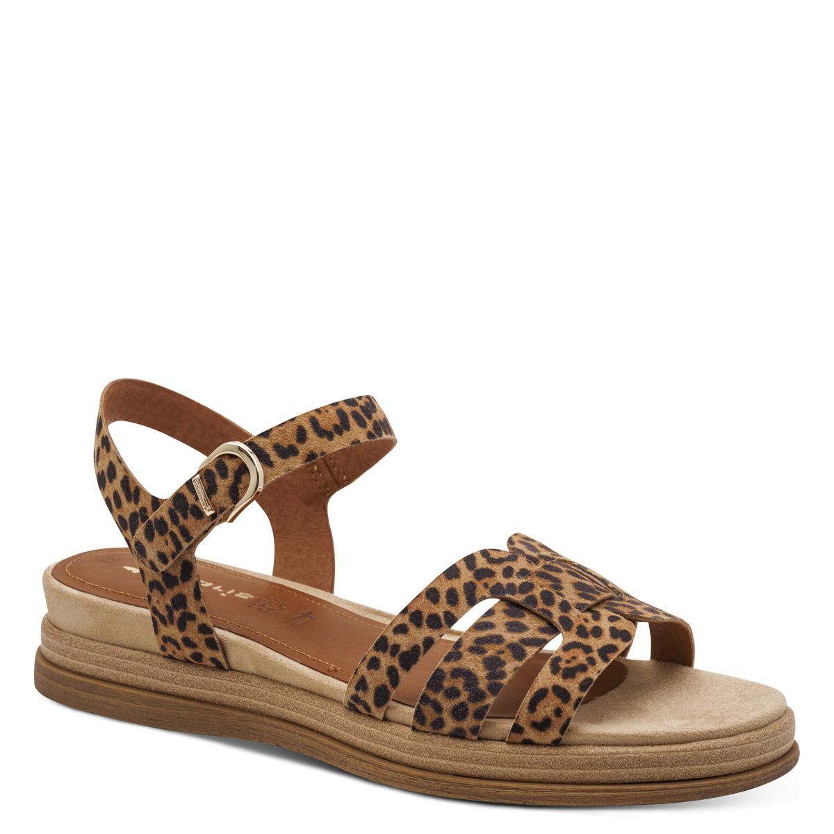 Sandale à talon en cuir marron, TAMARIS