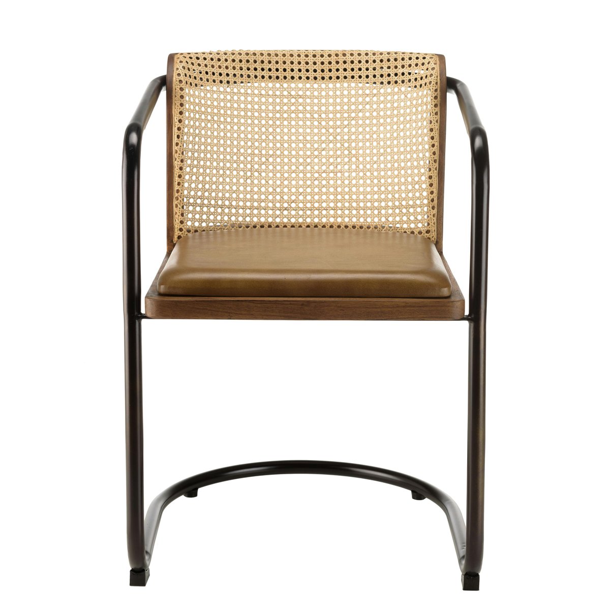 Fauteuil cuir et rotin havane pied luge arrondi (lot de 2) TIM marron, PIER IMPORT