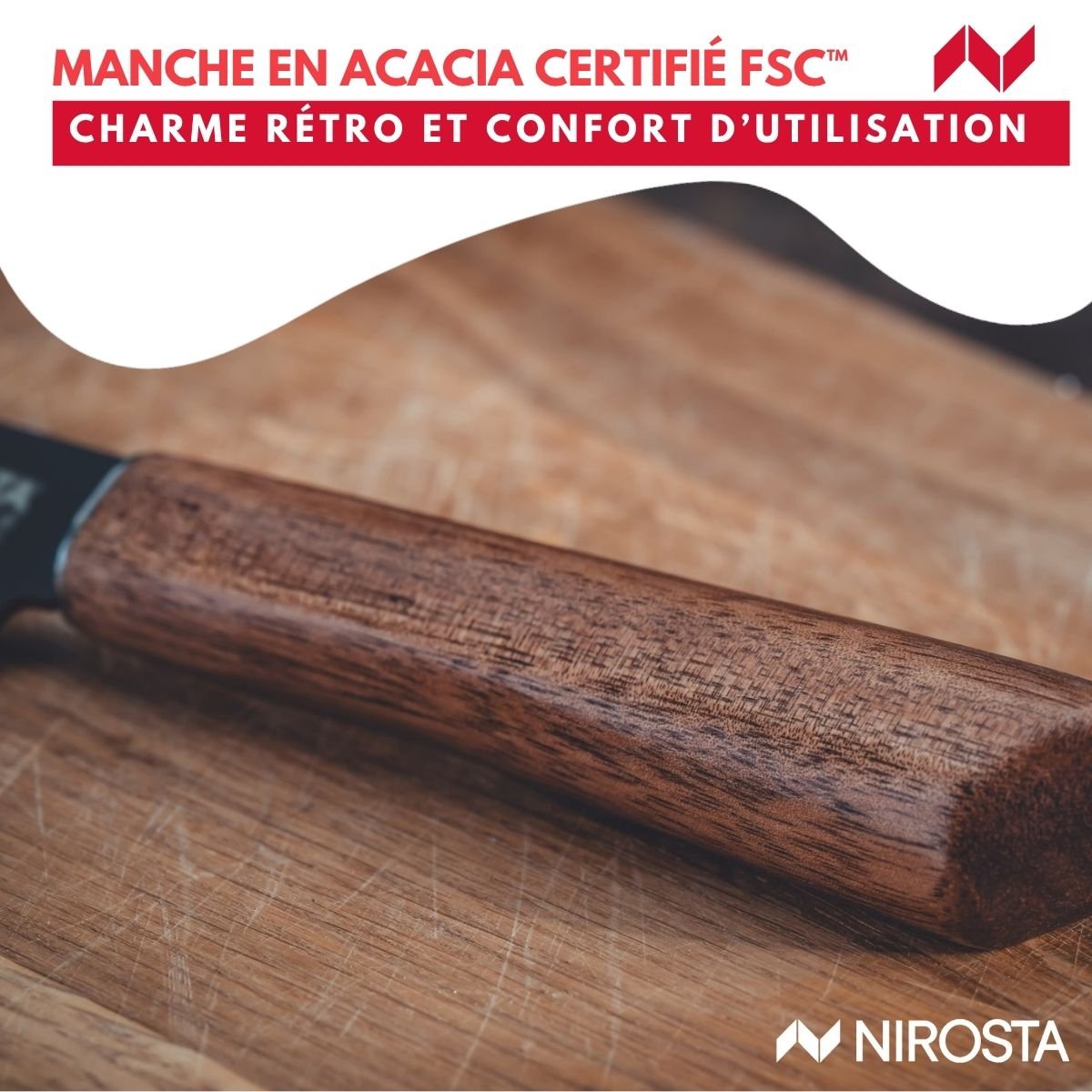 Couteau de cuisine lame crantée 24 cm FLOW bois,noir, NIROSTA