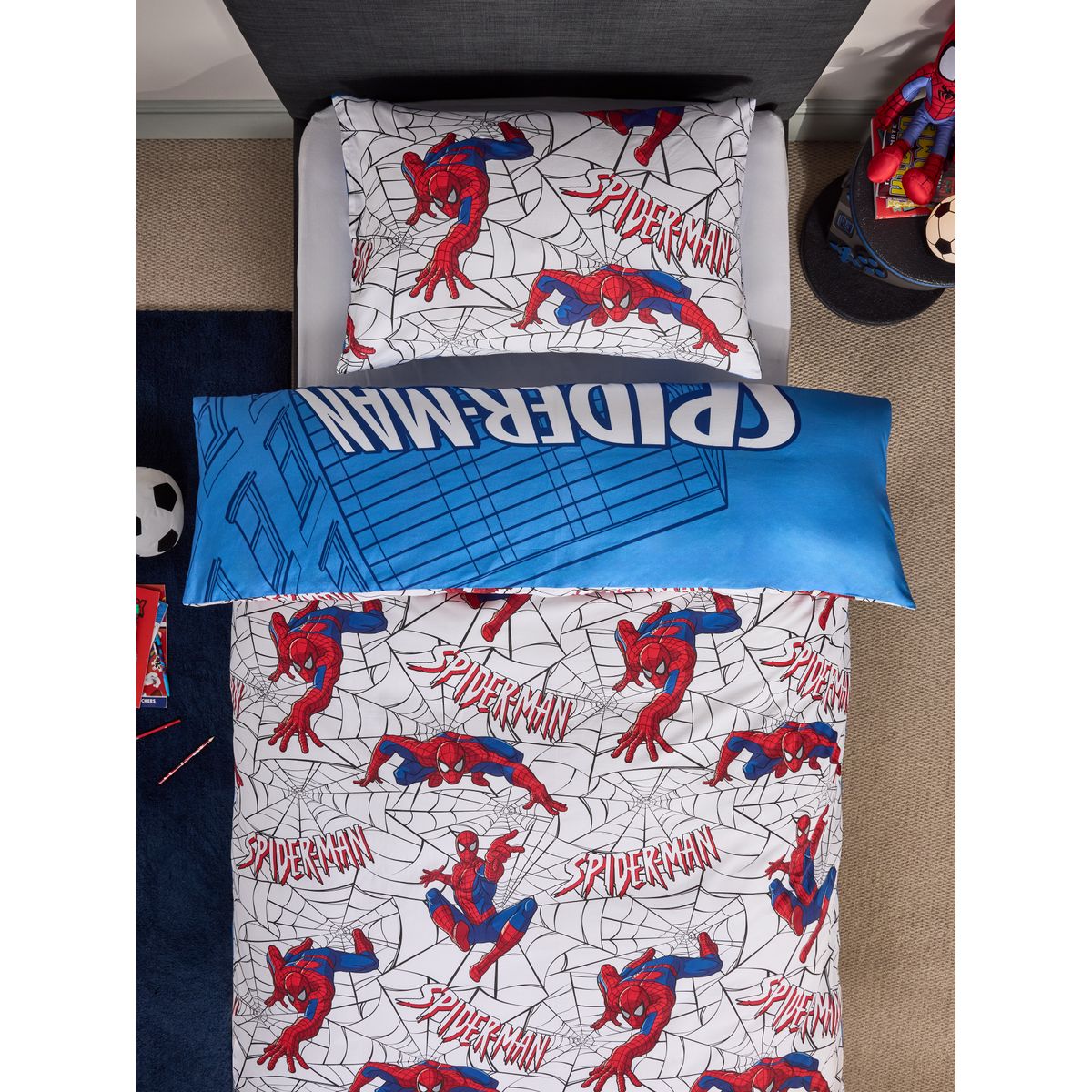 Housse de couette et taie oreiller spiderman bleu, NEXT