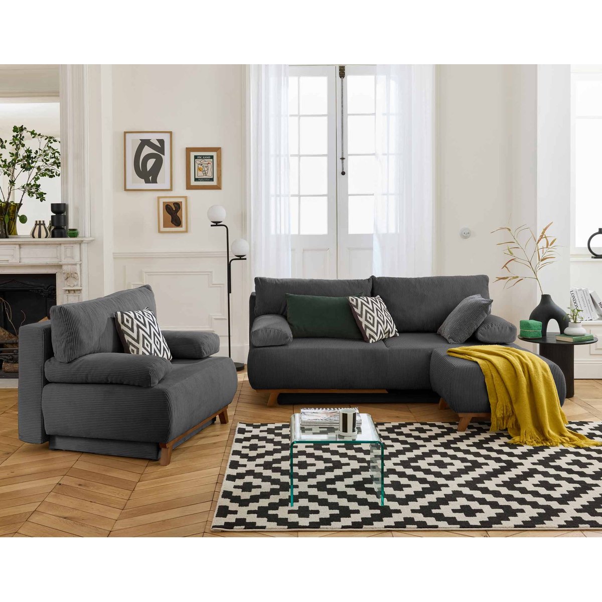 Canapé Convertible 4 places - CRISTAL gris foncé, BEST MOBILIER