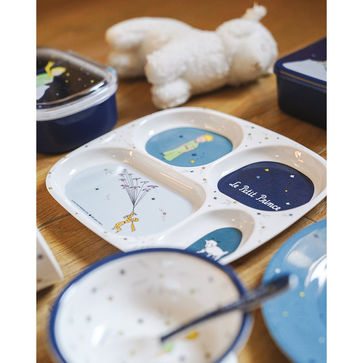 Bol ventouse avec cuillère LE PETIT PRINCE blanc / bleu, PETIT JOUR