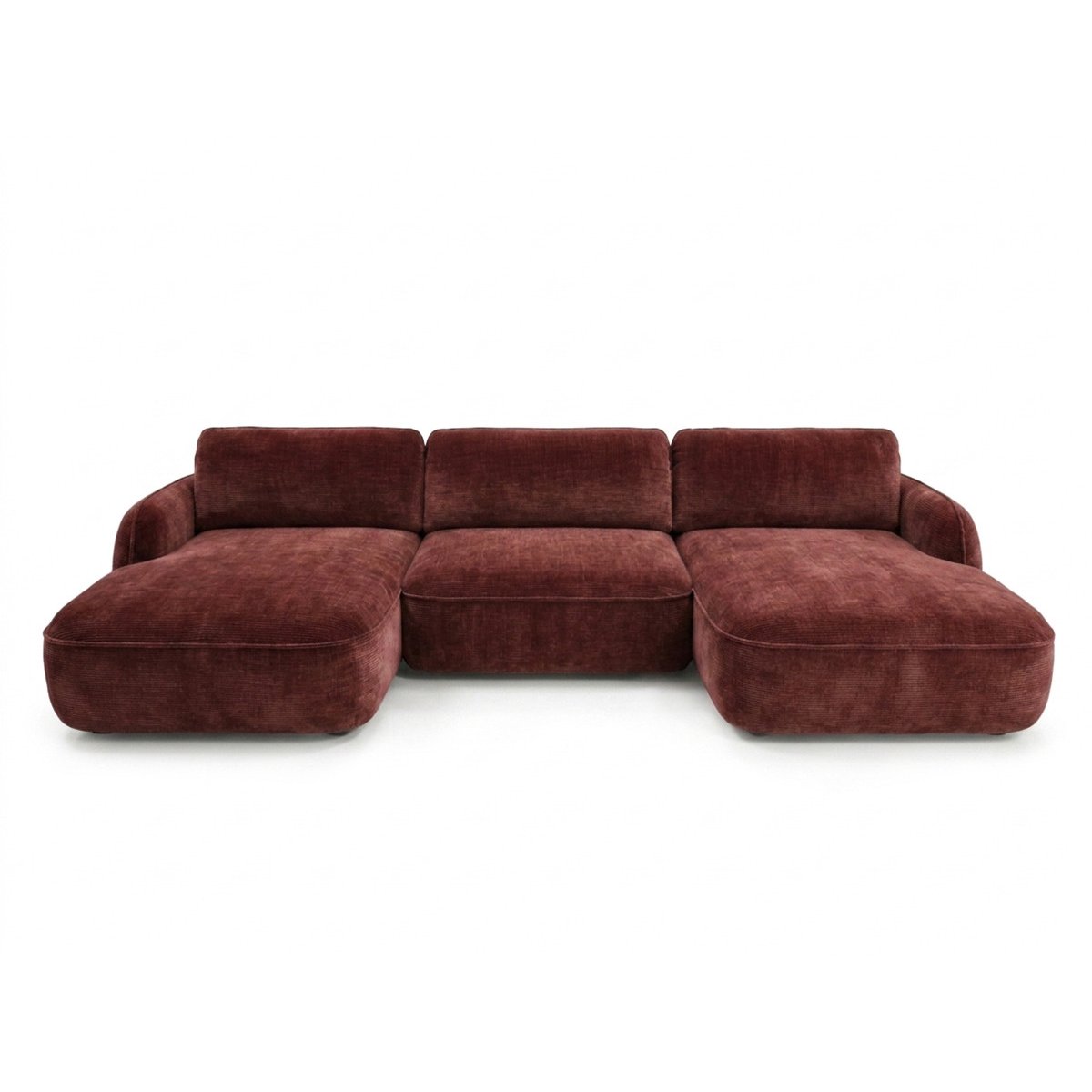 Canapé panoramique convertible 4 places en tissu chenille, CELESTE rouge, BOBOCHIC